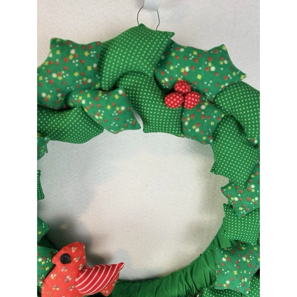 Vtg‎ Handmade Fabric Christmas Wreath Patchwork Stuffed Puffy Retro 80s 23